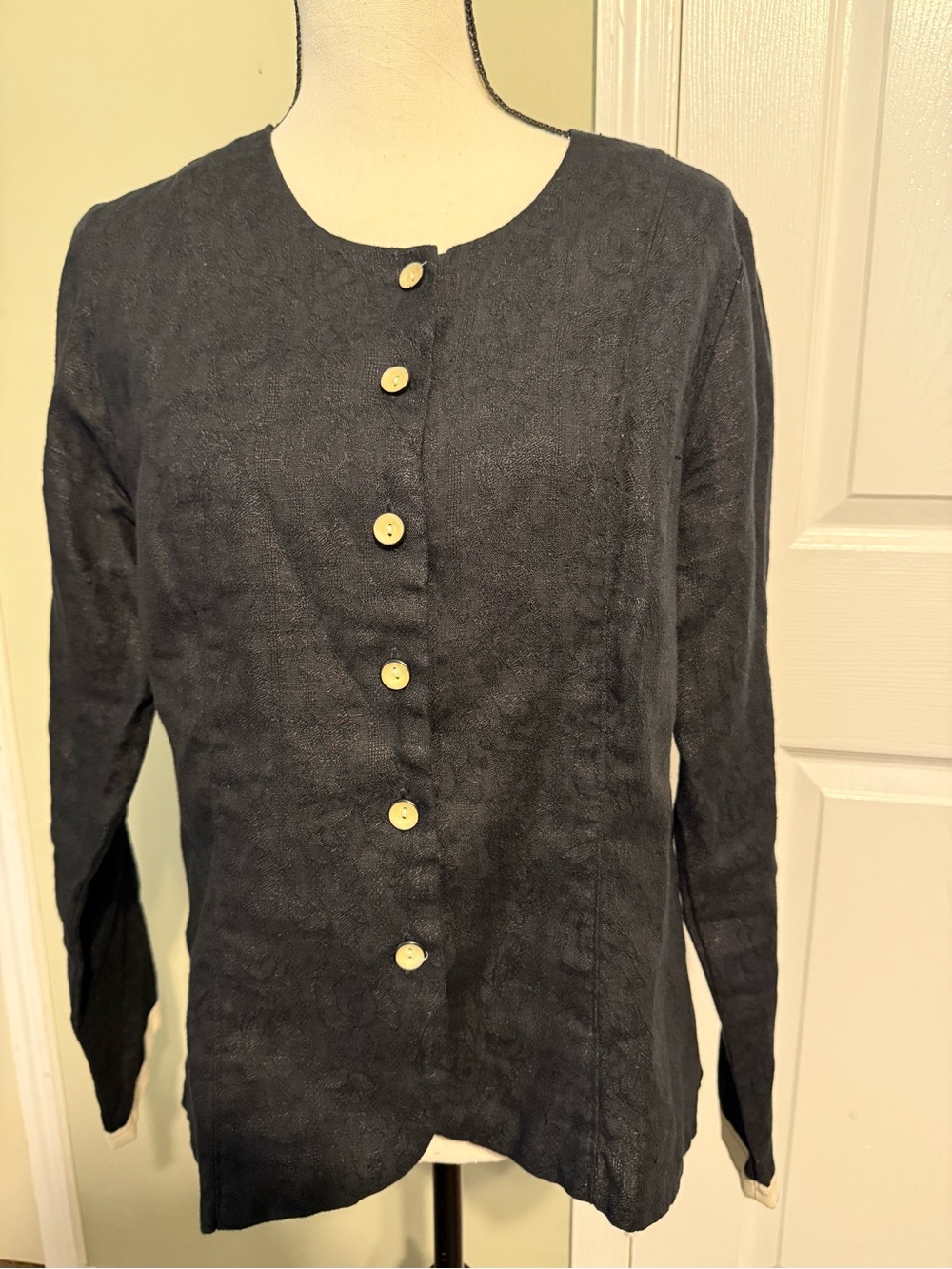 Flax Black Linen Button-Down Top